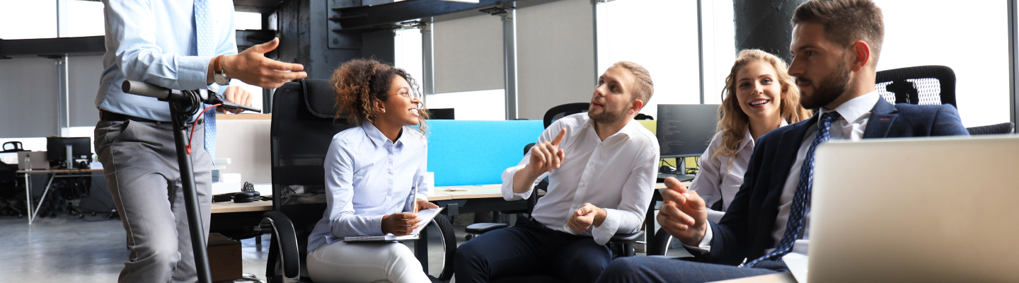 group collaborating in office