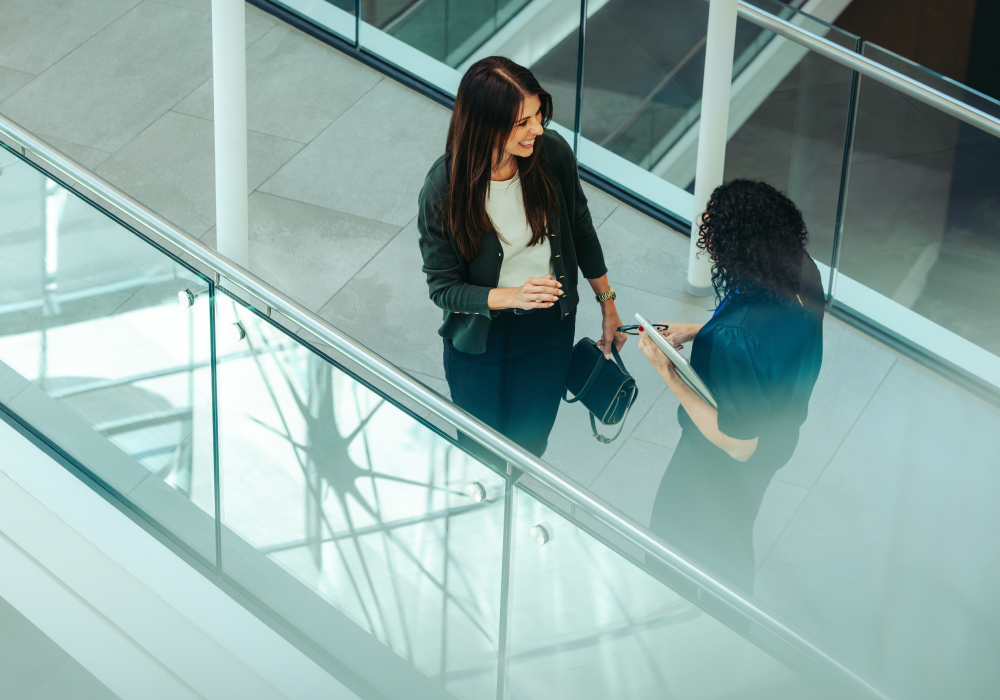Coworkers sharing feedback